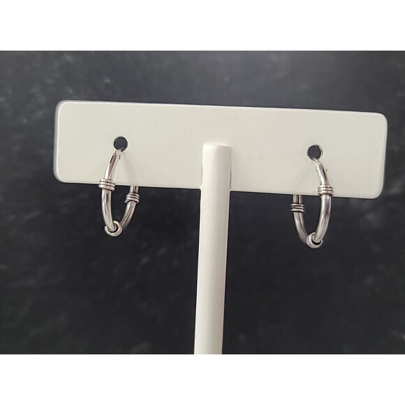 925 Sterling Silver Hoop Pierced Earrings Vintage - Picture 5 of 10